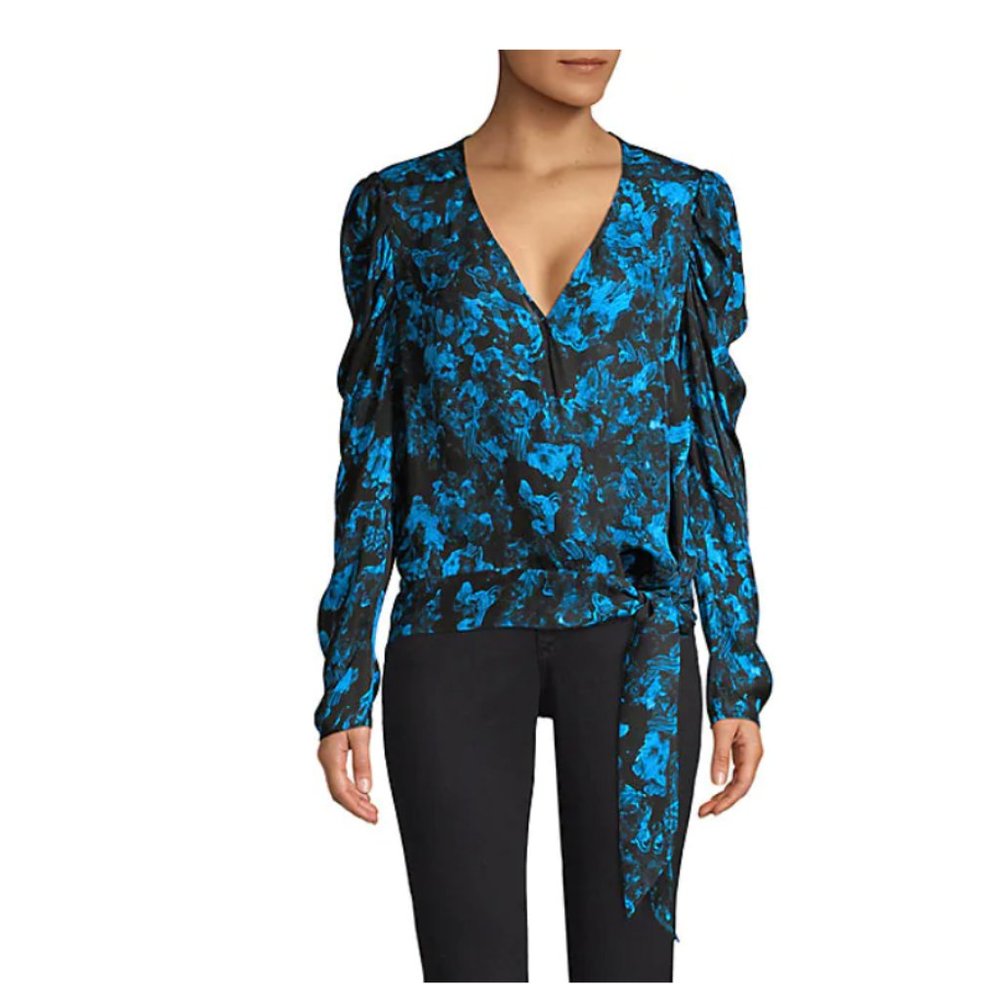 NWT! PARKER Arya Floral Blouse In Rainstorm SZ: L